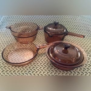 Set of Vintage Corningware VISION Glass Kitchenware in Amber